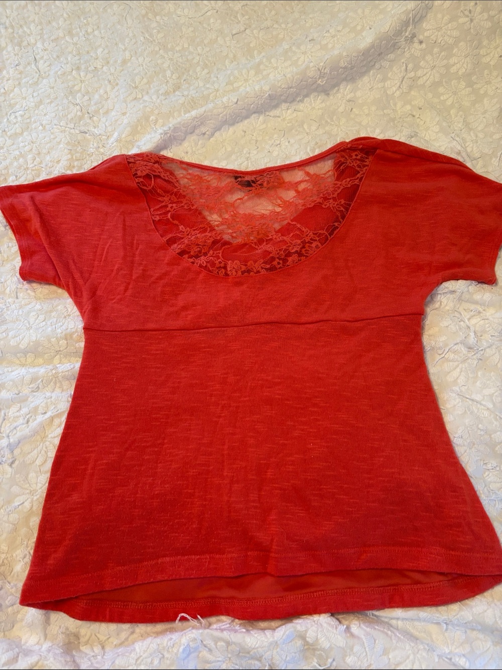 Women's coral Lace-Back Short Sleeve Top by Roxy - Picture 2 of 2